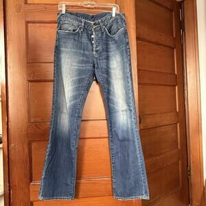 VTG EVISU Jeans 32x32 Blue Denim "Black Soul* Y2K Button Fly